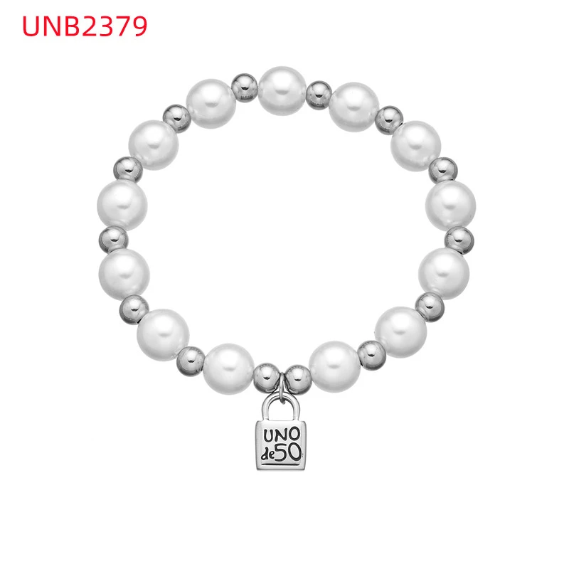 Fashion Women Men Silver Golden Steel Circle Lock Key Black Oil Letter Love Heart UNO de50 6mm Bead Bracelet Jewelry