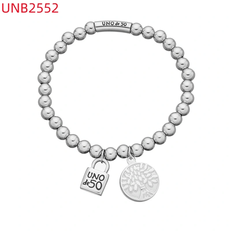 Fashion Women Silver Golden Steel Circle Lock Key Black Oil Letter Love Heart UNO de50 6mm Bead Bracelet Jewelry