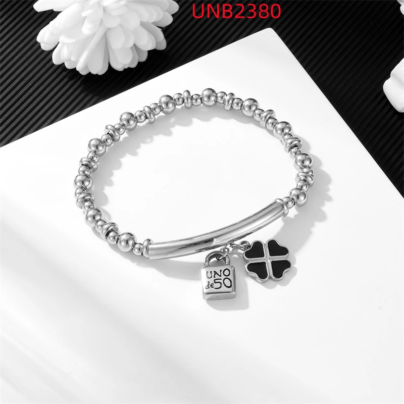 Fashion Women Men Silver Golden Steel Circle Lock Key Black Oil Letter Love Heart UNO de50 6mm Bead Bracelet Jewelry