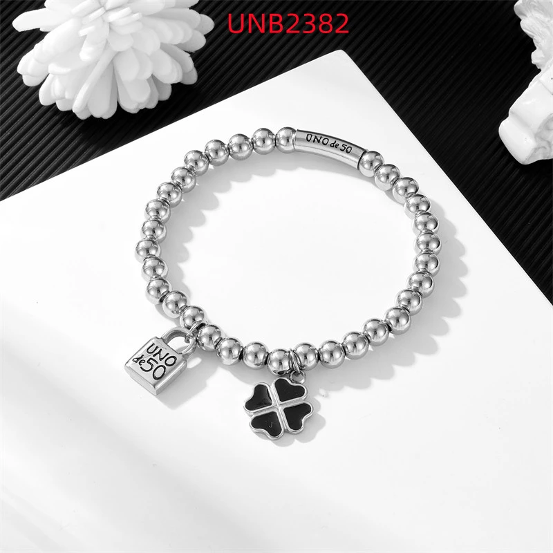 Fashion Women Men Silver Golden Steel Circle Lock Key Black Oil Letter Love Heart UNO de50 6mm Bead Bracelet Jewelry