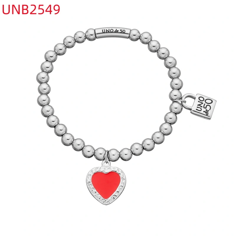 Fashion Women Silver Golden Steel Circle Lock Key Black Oil Letter Love Heart UNO de50 6mm Bead Bracelet Jewelry