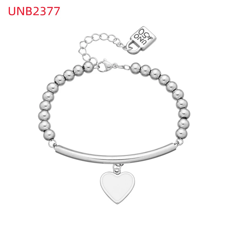 Fashion Women Men Silver Golden Steel Circle Lock Key Black Oil Letter Love Heart UNO de50 6mm Bead Bracelet Jewelry