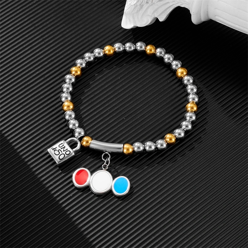 Fashion Women Silver Golden Steel Circle Lock Key Black Oil Letter Love Heart UNO de50 6mm Bead Bracelet Jewelry