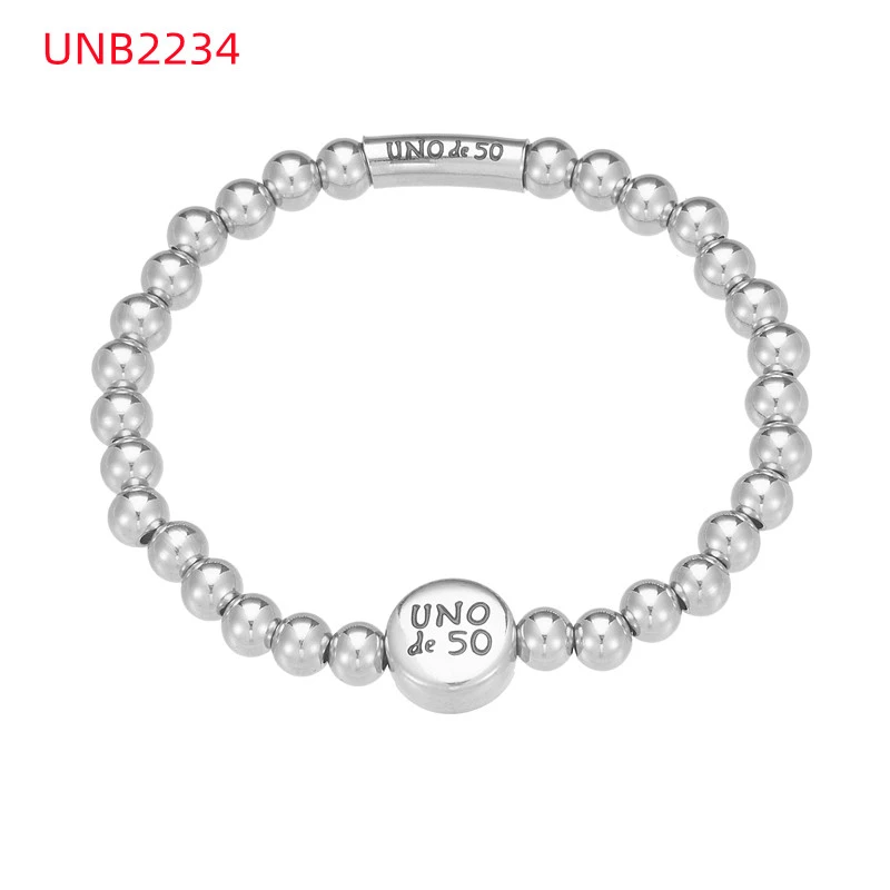 Fashion Women Men Silver Steel Lock Key Black Oil Letter Love Heart UNO de50 Bead Rope Bracelet Jewelry