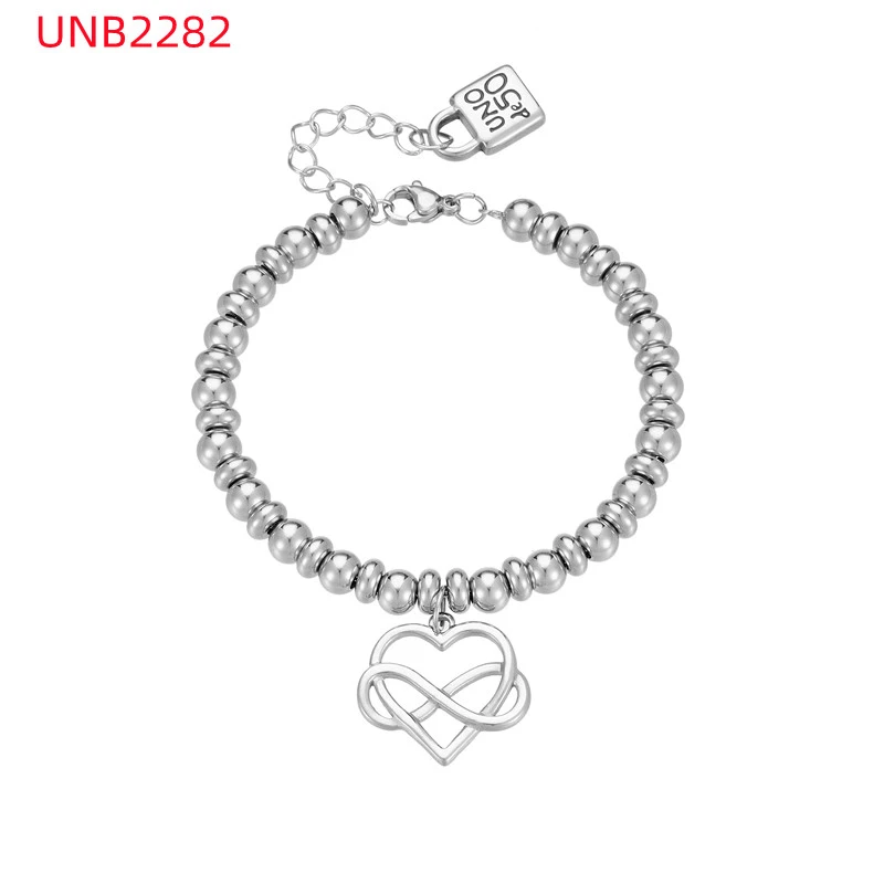 Fashion Women Men Silver Steel Lock Key Black Oil Letter Love Heart UNO de50 Bead Bracelet Jewelry