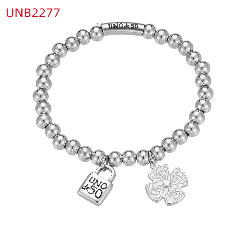 Fashion Women Men Silver Steel Lock Key Black Oil Letter Love Heart UNO de50 Bead Bracelet Jewelry