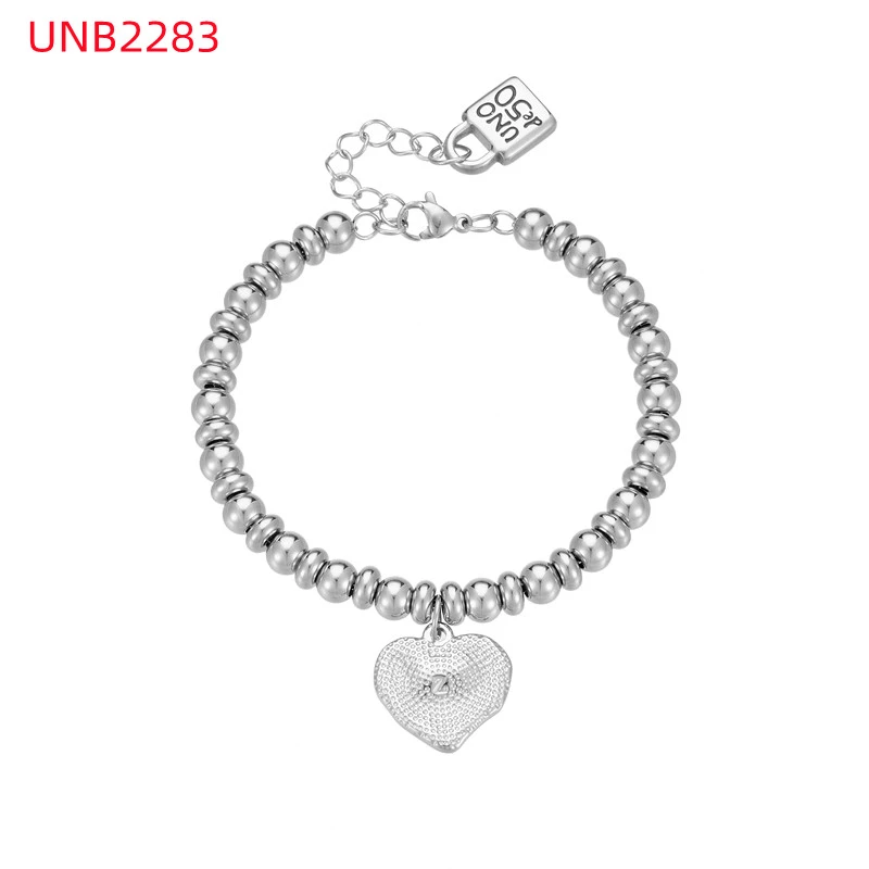 Fashion Women Men Silver Steel Lock Key Black Oil Letter Love Heart UNO de50 Bead Bracelet Jewelry