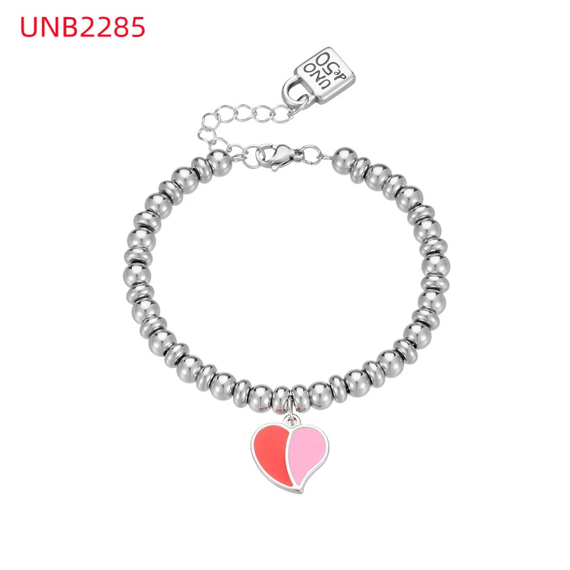 Fashion Women Men Silver Steel Lock Key Black Oil Letter Love Heart UNO de50 Bead Bracelet Jewelry