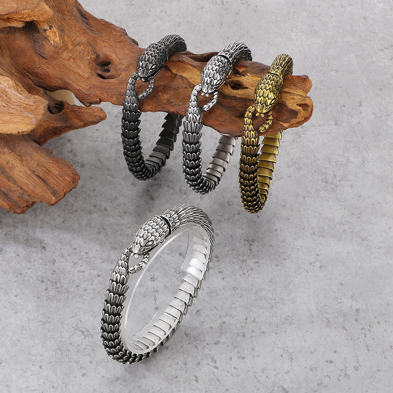 Fashion Cool Men Retro Silver Stainless Steel Snake Bracelets Jewelry