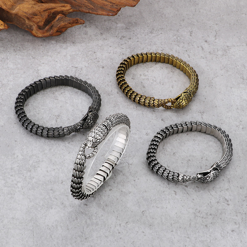 Fashion Cool Men Retro Silver Stainless Steel Snake Bracelets Jewelry
