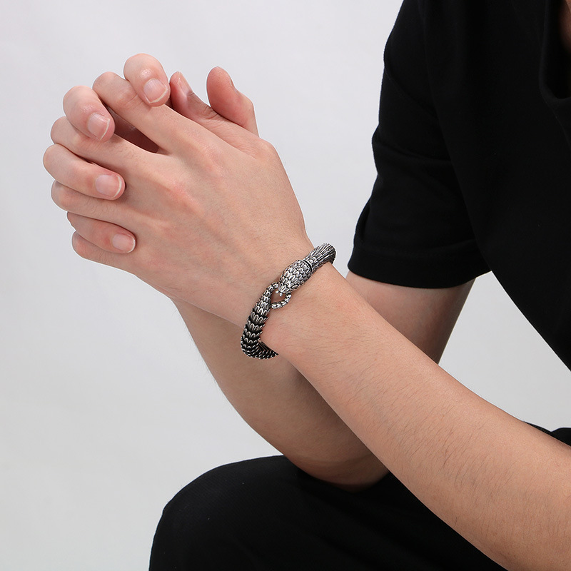 Fashion Cool Men Retro Silver Stainless Steel Snake Bracelets Jewelry