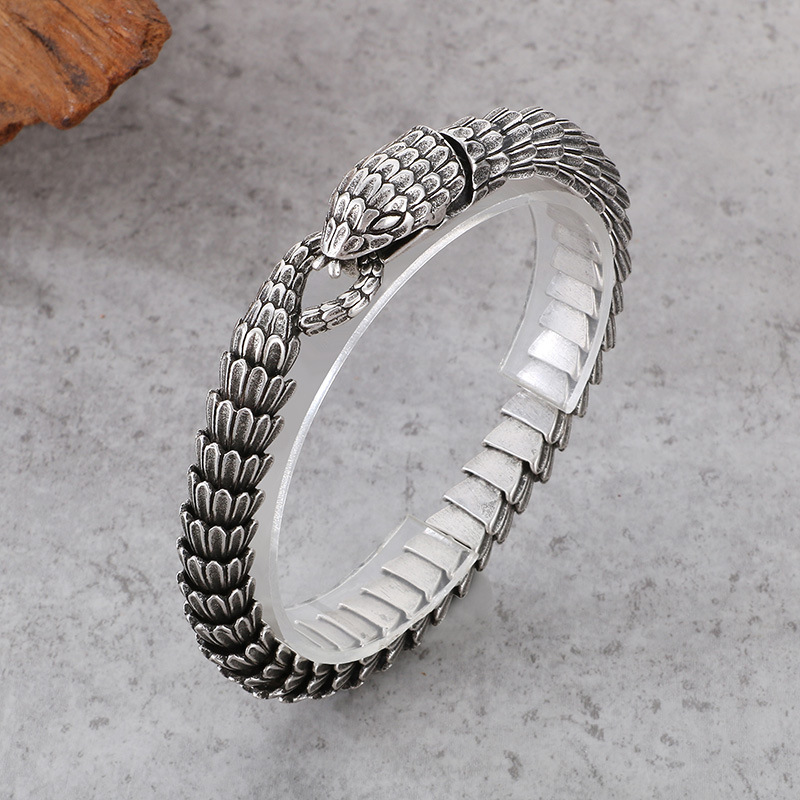 Fashion Cool Men Retro Silver Stainless Steel Snake Bracelets Jewelry