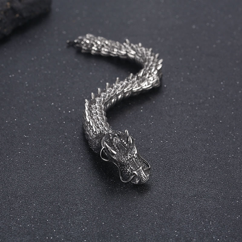 Fashion Cool Men Stainless Steel Dragon Bangle Bracelets Jewelry