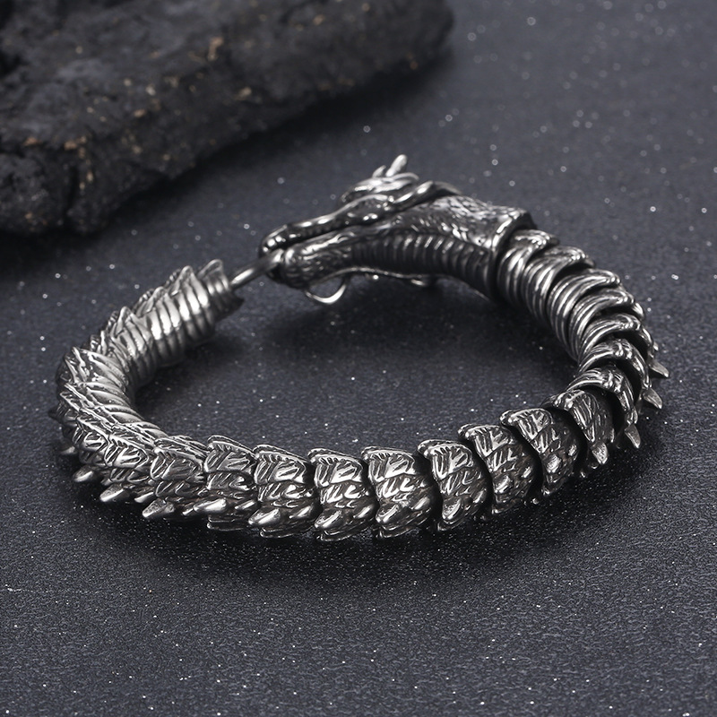 Fashion Cool Men Stainless Steel Dragon Bangle Bracelets Jewelry