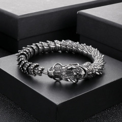 Fashion Cool Men Stainless Steel Dragon Bangle Bracelets Jewelry