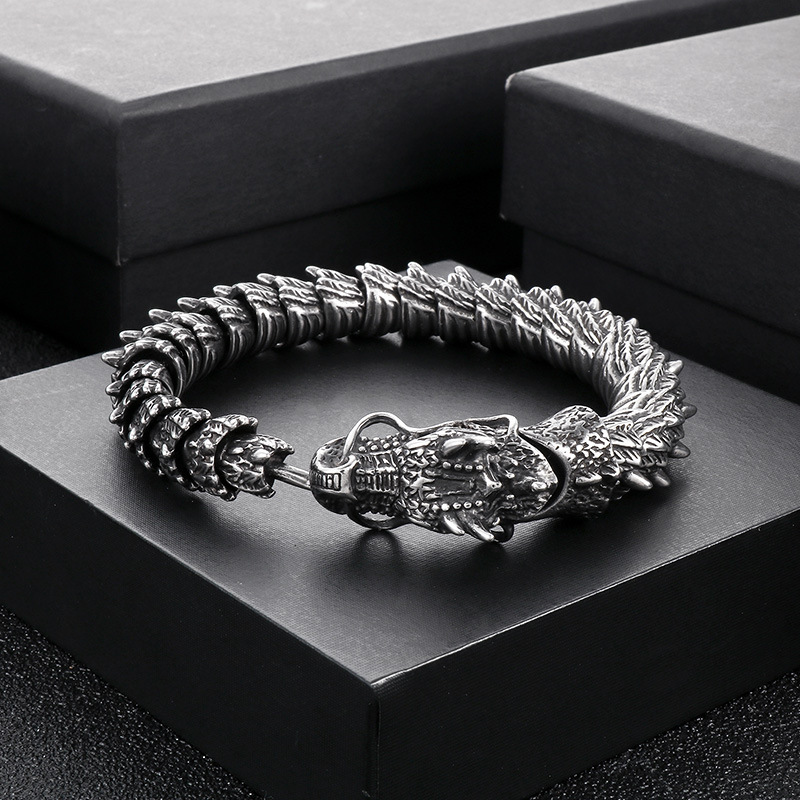 Fashion Cool Men Stainless Steel Dragon Bangle Bracelets Jewelry