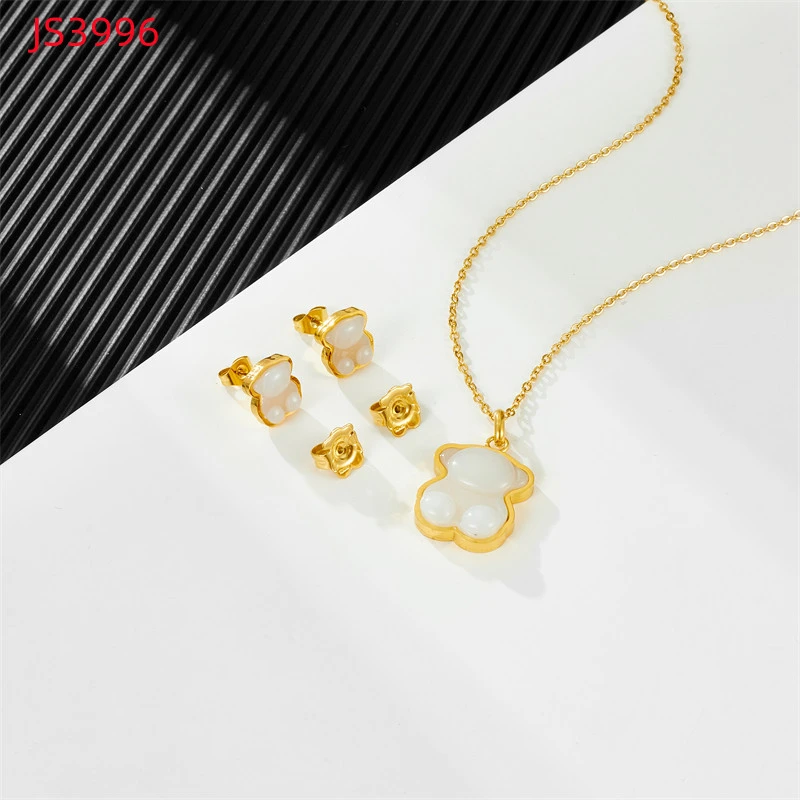 Fashion Women Silver Gold Stainless Steel TOUS Bear Black Green Pink Glass Span Pendant Necklace Earrings Jewelry