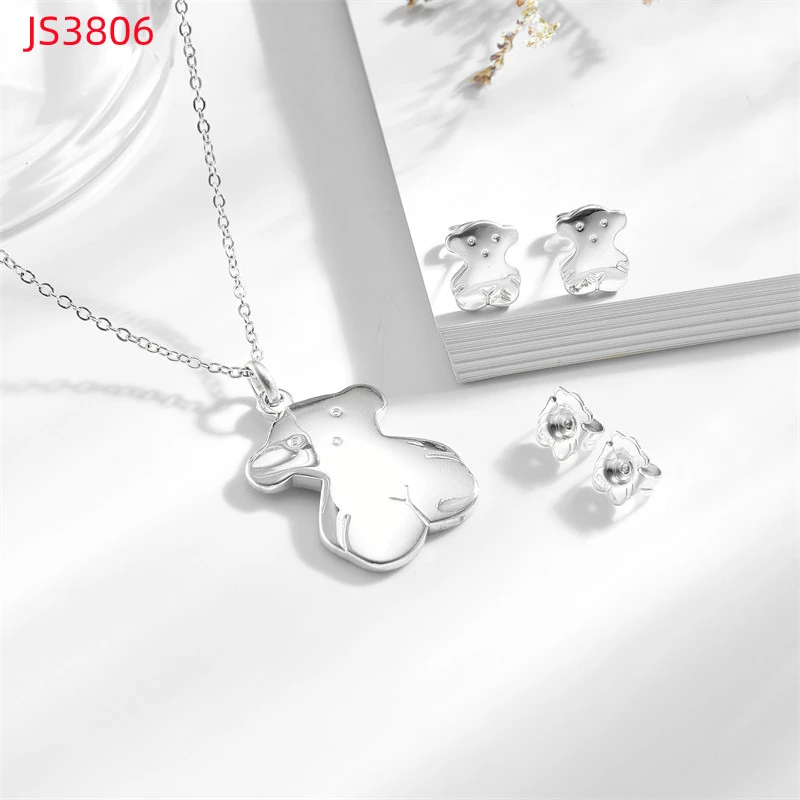 Fashion Women Silver Gold Stainless Steel TOUS Bear Hollow Letter Span Pendant Necklace Earrings Jewelry