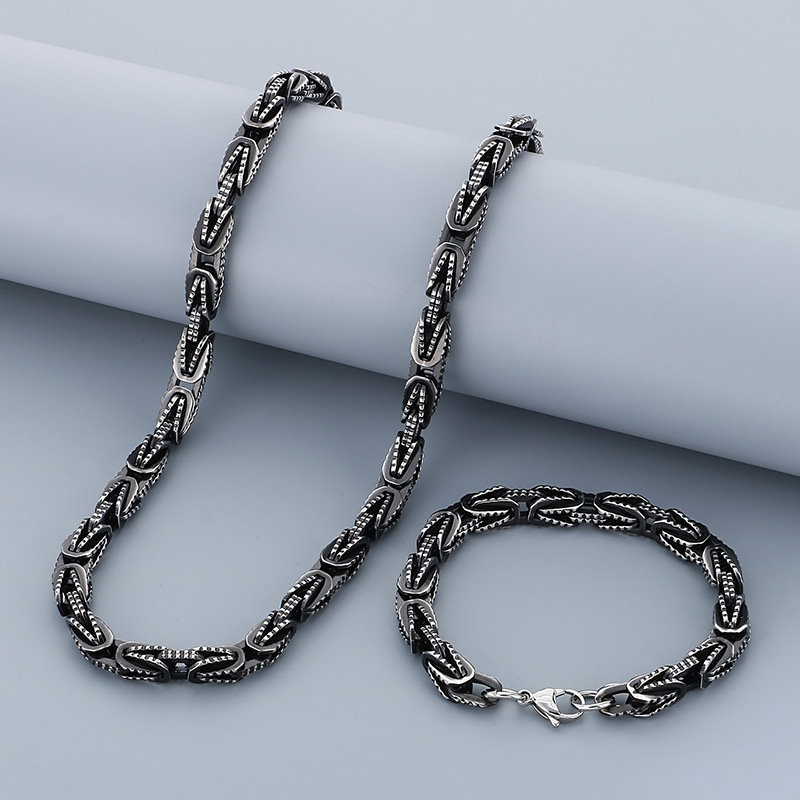 Fashion Cool Men Stainless Steel Link Chain Necklace Bracelet Sets