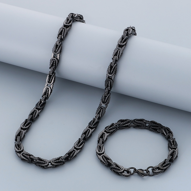 Fashion Cool Men Stainless Steel Link Chain Necklace Bracelet Sets