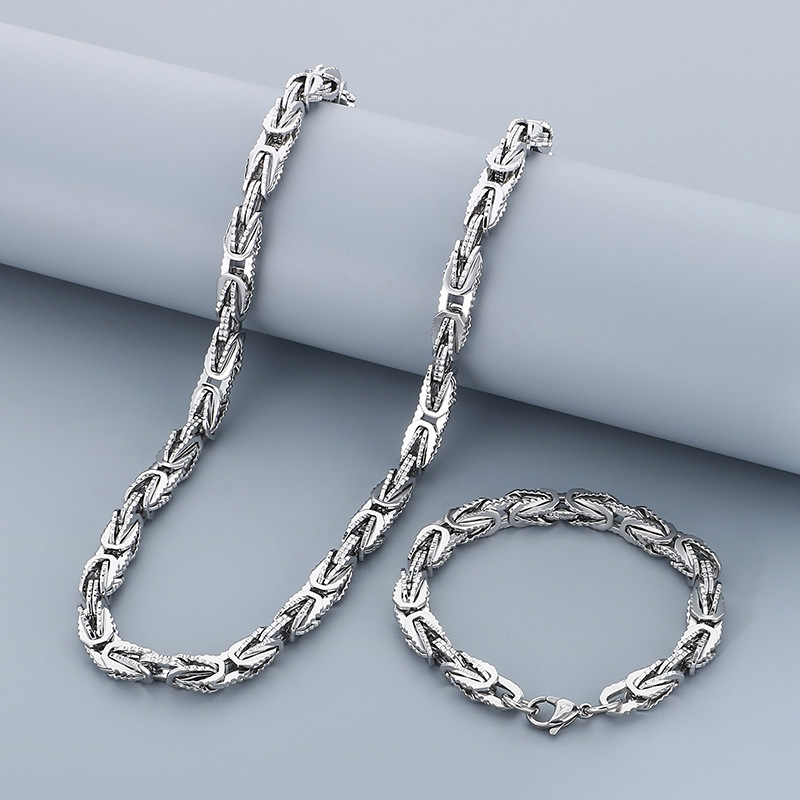 Fashion Cool Men Stainless Steel Link Chain Necklace Bracelet Sets