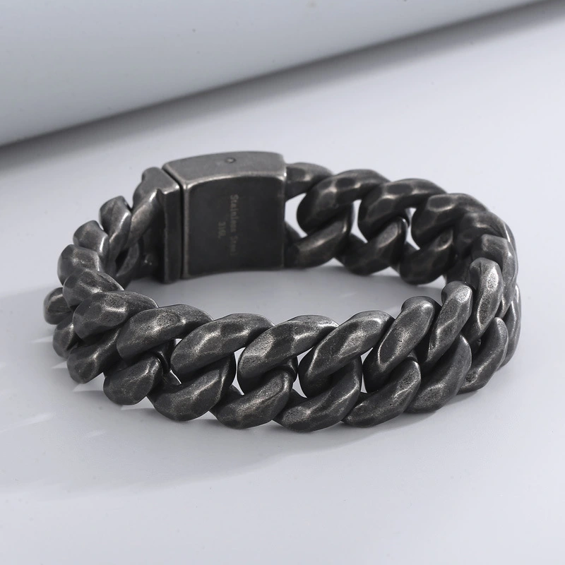 Fashion Cool Men 316L Stainless Steel Link Black Wide Curb Chain Bracelets