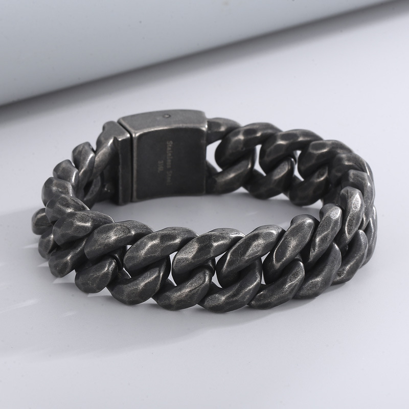 Fashion Cool Men 316L Stainless Steel Link Black Wide Curb Chain Bracelets