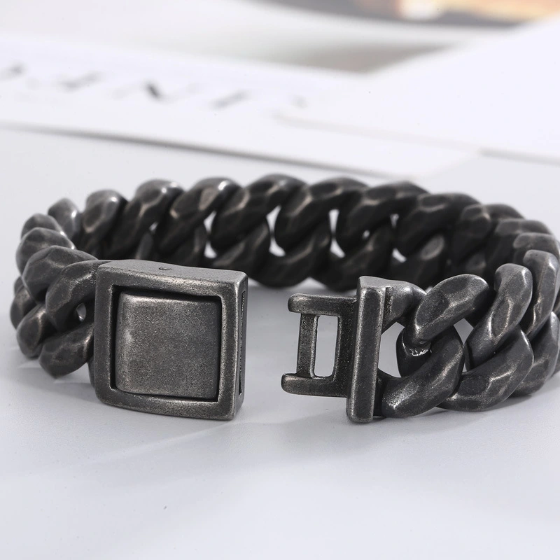 Fashion Cool Men 316L Stainless Steel Link Black Wide Curb Chain Bracelets