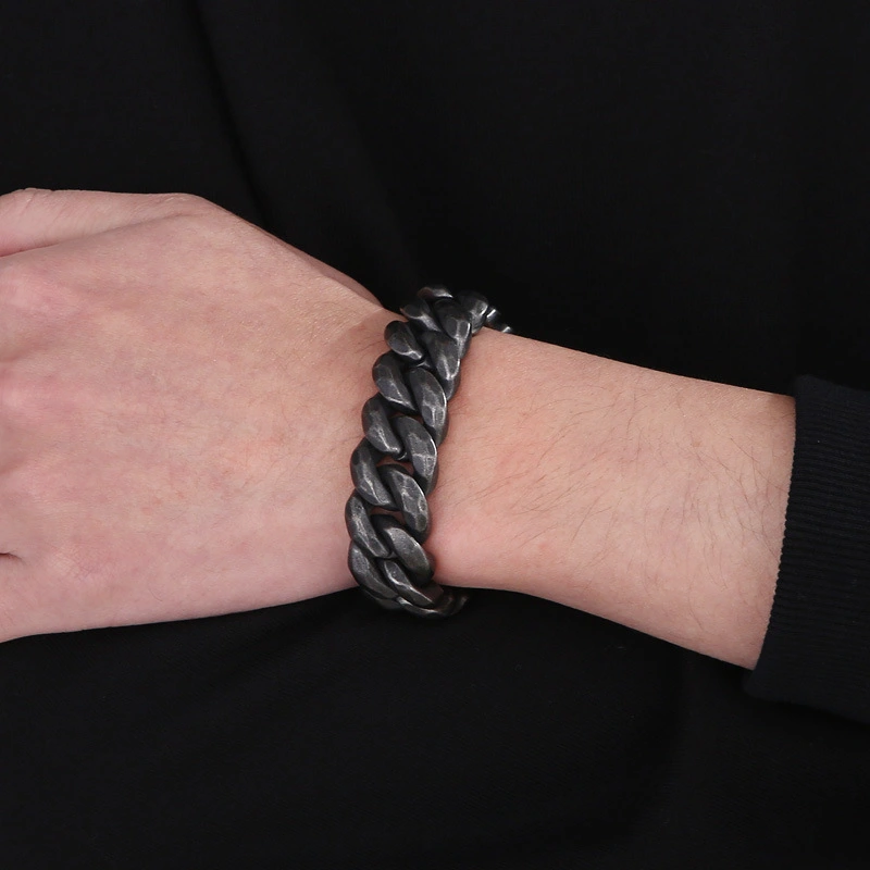 Fashion Cool Men 316L Stainless Steel Link Black Wide Curb Chain Bracelets