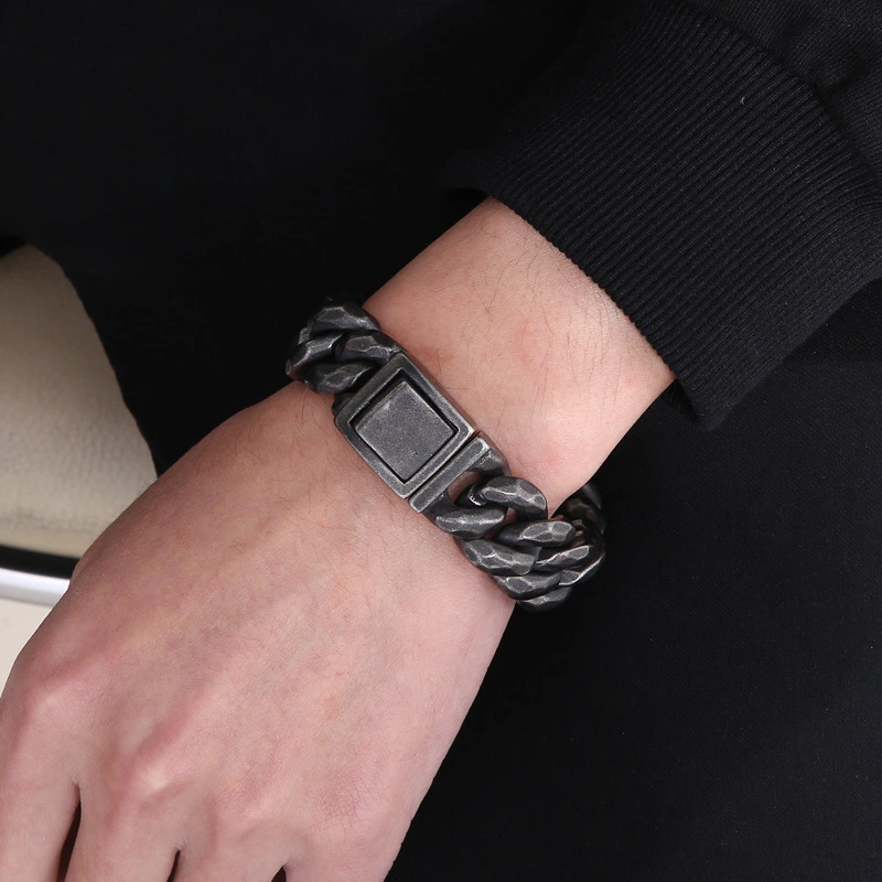 Fashion Cool Men 316L Stainless Steel Link Black Wide Curb Chain Bracelets