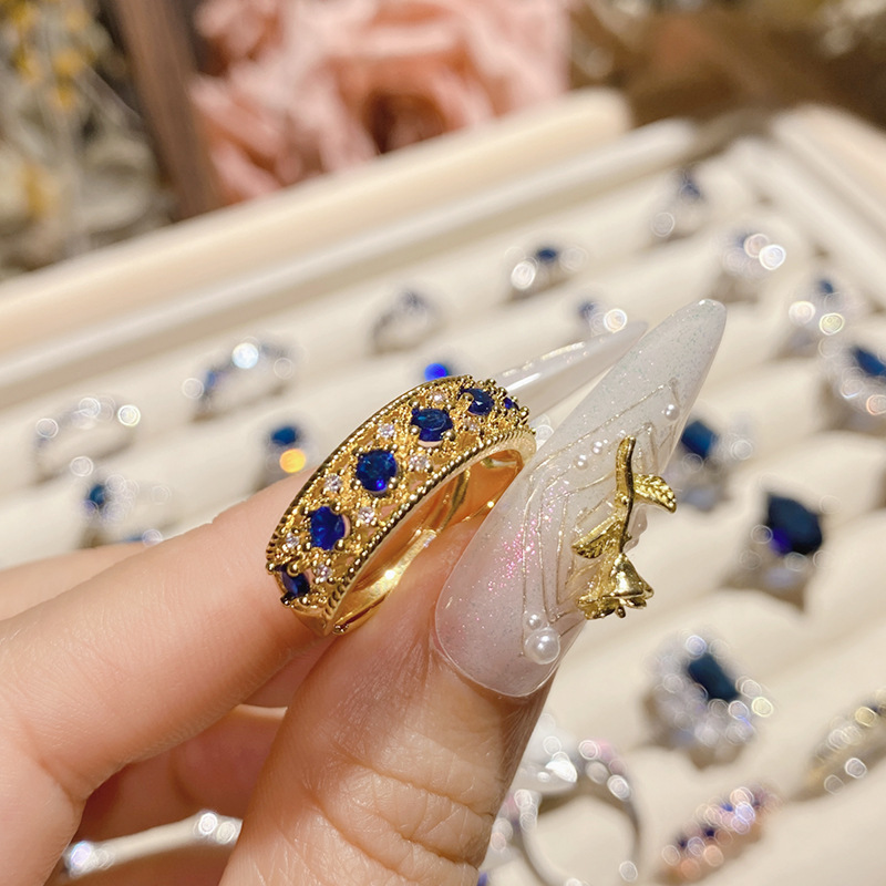Fashion Women Beautiful Blue Crystal Stones Party Finger Rings Jewelry