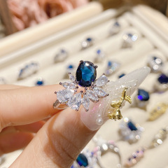 Fashion Women Blue Crystal Stones Party Finger Rings Jewelry