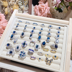 Fashion Women Blue Crystal Stones Party Finger Rings Jewelry
