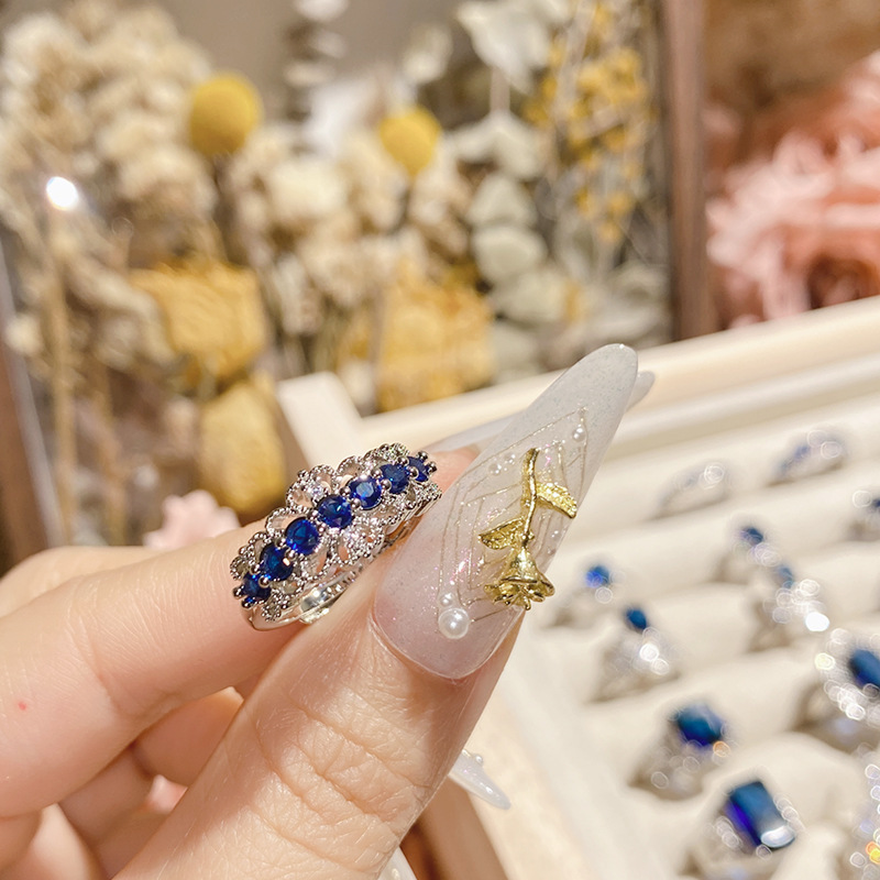 Fashion Women Beautiful Blue Crystal Stones Party Finger Rings Jewelry