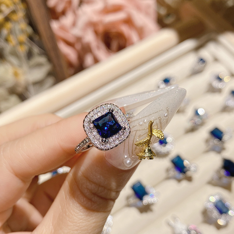 Fashion Women Beautiful Blue Crystal Stones Party Finger Rings Jewelry