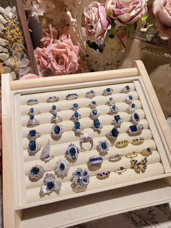 Fashion Women Beautiful Blue Crystal Stones Party Finger Rings Jewelry