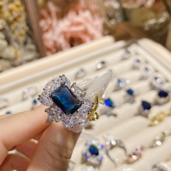 Fashion Women Blue Crystal Stones Party Finger Rings Jewelry