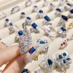 Fashion Women Blue Crystal Stones Party Finger Rings Jewelry