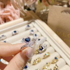 Fashion Women Blue Crystal Stones Party Finger Rings Jewelry