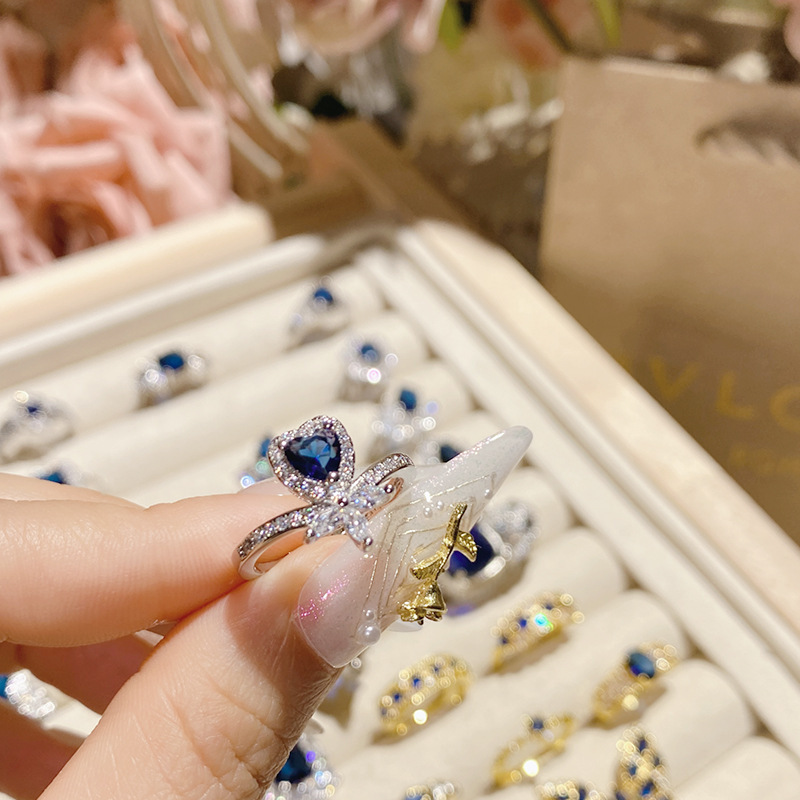 Fashion Women Blue Crystal Stones Party Finger Rings Jewelry