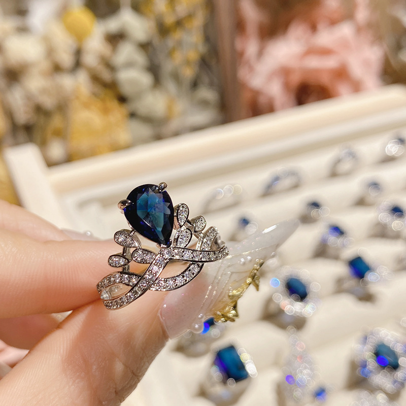 Fashion Women Beautiful Blue Crystal Stones Party Finger Rings Jewelry