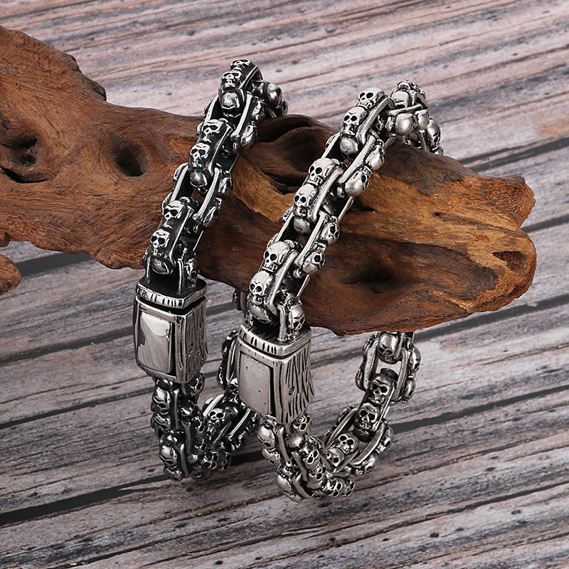 Fashion High Quality Cool Men 316L Fine Stainless Steel Link Retro Black Skulls Chain Bracelets