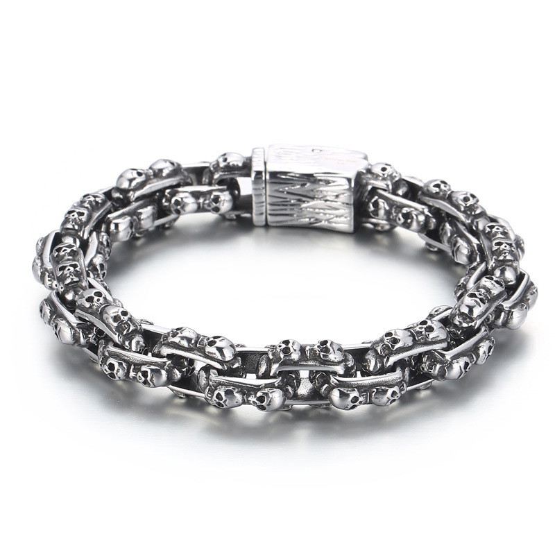 Fashion High Quality Cool Men 316L Fine Stainless Steel Link Retro Black Skulls Chain Bracelets