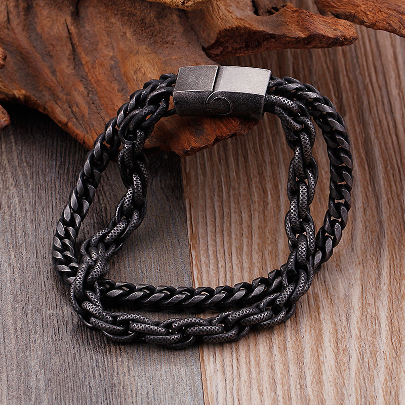 Fashion High Quality Cool Men 316L Fine Stainless Steel Link Black Chain Bracelets