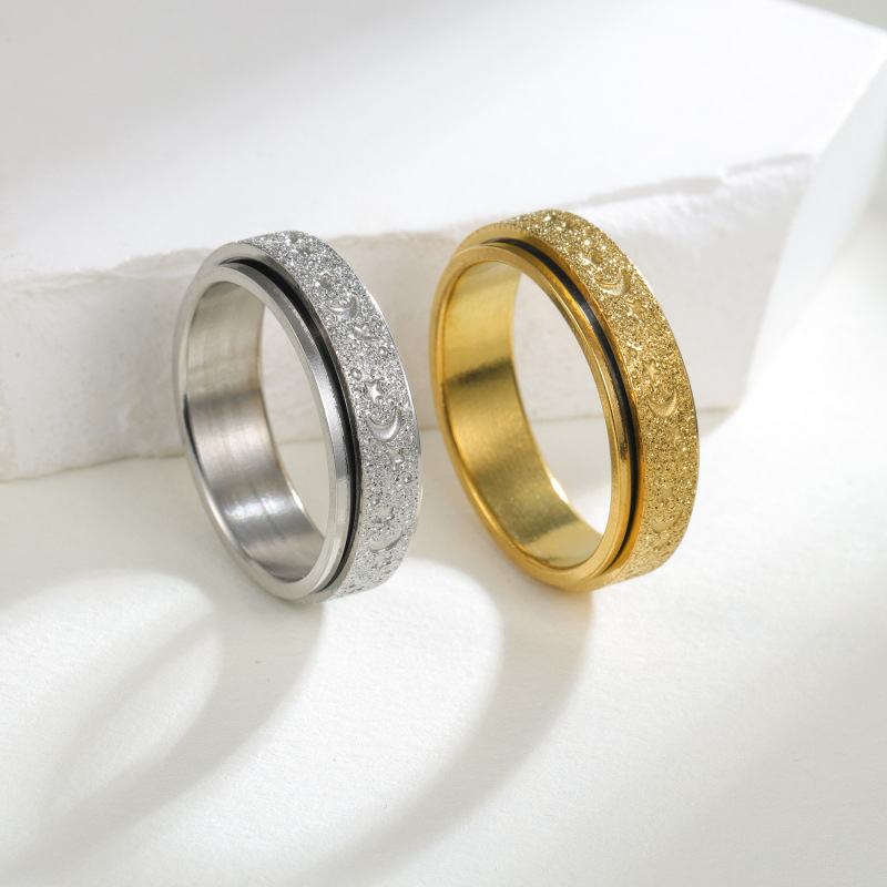 Fashion Men Women Stainless Steel Frosting Sand Circle Band Finger Rings Jewelry