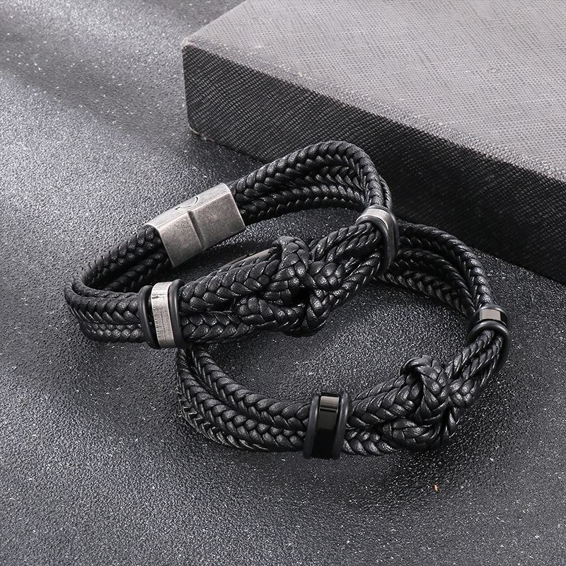 High Quality Cool Men 316L Fine Stainless Steel Braided Leather Bracelets Jewerly