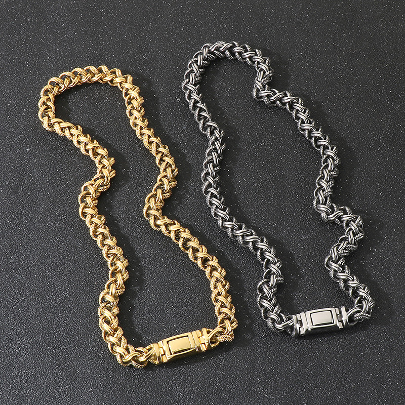 Fashion Cool Men Silver Gold Black 316L Stainless Steel Braided Thick Popcorn Chain Necklace Jewelry