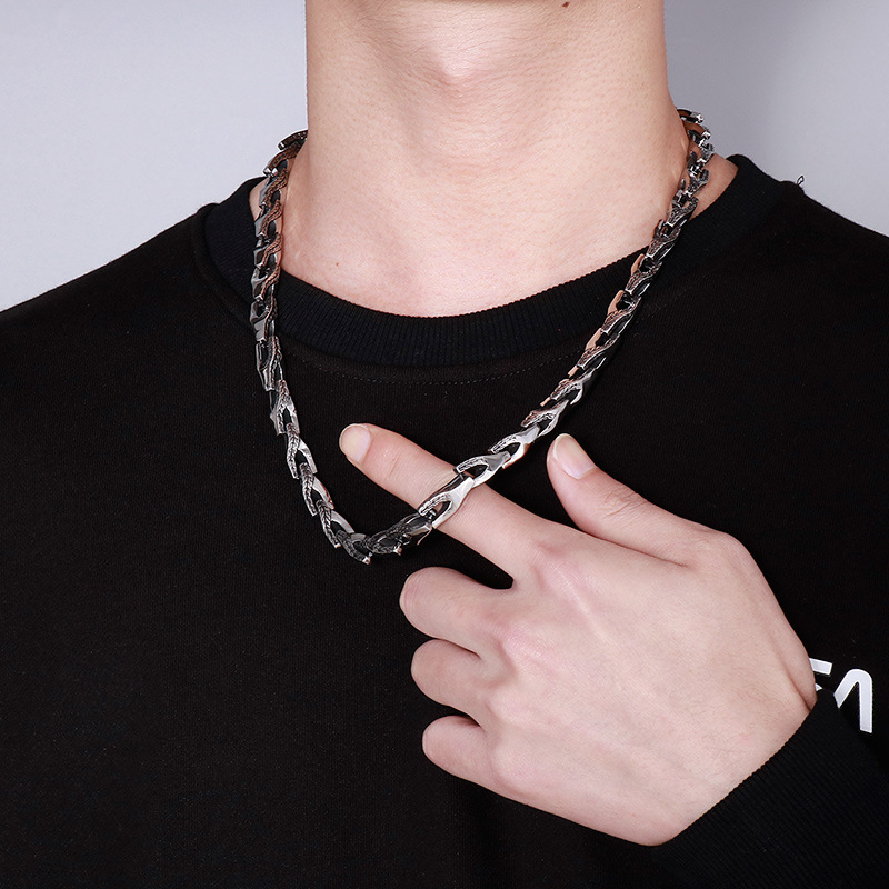 Fashion Cool Men Retro Silver 316L Stainless Steel Link Snake Chain Necklace Jewelry