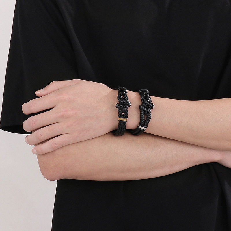 High Quality Cool Men 316L Fine Stainless Steel Braided Leather Bracelets Jewerly