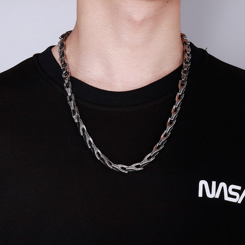 Fashion Cool Men Retro Silver 316L Stainless Steel Link Snake Chain Necklace Jewelry
